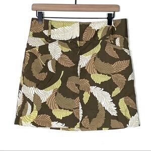 Loft Ann Taylor camo feather print brown  a-line skirt size 8